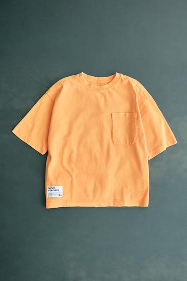 FADED T-SHIRT WITH POCKET - Orange by Zara