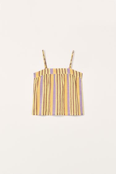 STRIPED LINEN-COTTON TOP LIMITED EDITION - Orange / Yellow by Zara