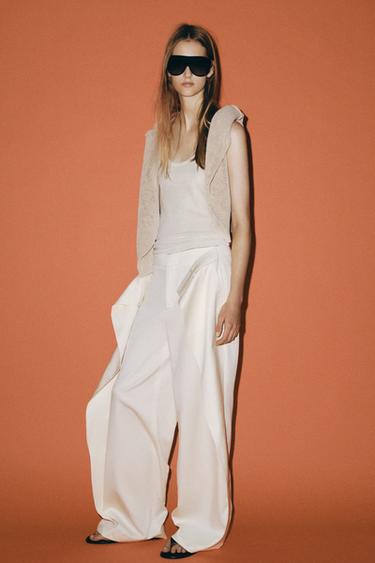 ZW COLLECTION WIDE-LEG PLEATED TROUSERS - Ecru by Zara