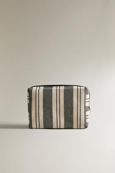 STRIPED COTTON WASH BAG - Black by Zara - Image 0