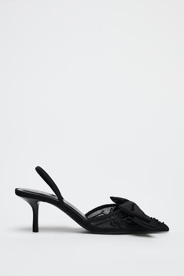SLINGBACK STILETTO HEELS WITH MESH AND BOW DETAIL - Black by Zara