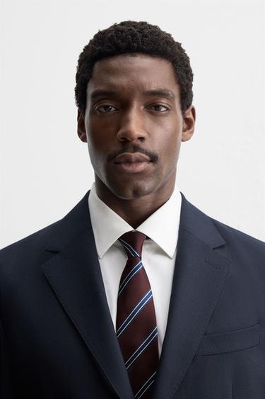 100% SILK STRIPED TIE - Burgundy by Zara - Image 0