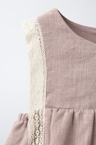 100% LINEN LACE JUMPSUIT - dirty-mauve by Zara