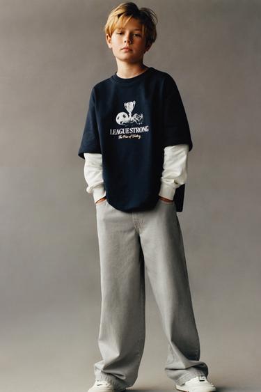 DOUBLE-SLEEVE FOOTBALL T-SHIRT - Navy blue by Zara