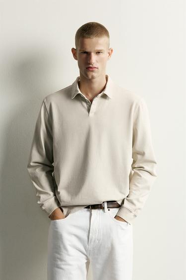LIGHTWEIGHT REGULAR FIT POLO SWEATSHIRT - Sand by Zara