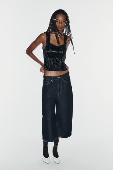 SHINY-EFFECT CORSETRY-INSPIRED TOP - Black by Zara