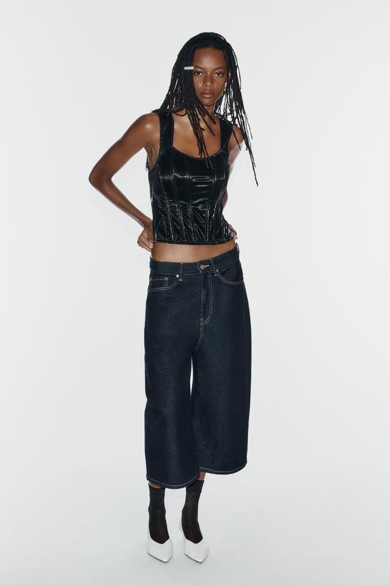 SHINY-EFFECT CORSETRY-INSPIRED TOP - Black by Zara - Image 0