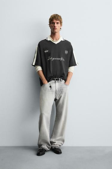 RETRO FOOTBALL PRINT POLO SHIRT - Black by Zara - Image 0