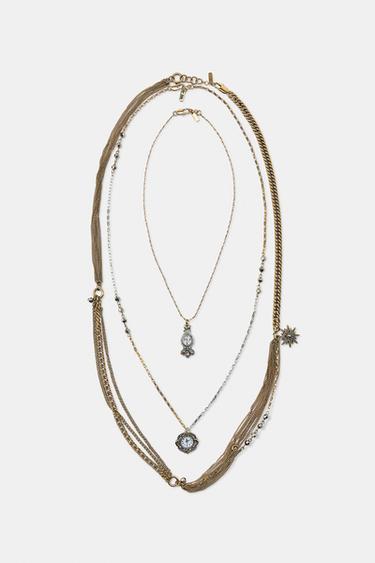 PACK OF 3 WATCH CHARM NECKLACES - Gold / Silver by Zara