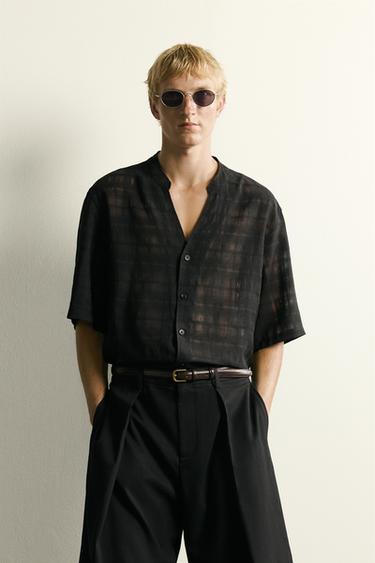 SEMI-SHEER JACQUARD CHECK SHIRT - Black by Zara