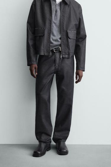 WAXED STRAIGHT-LEG JEANS - Blue by Zara