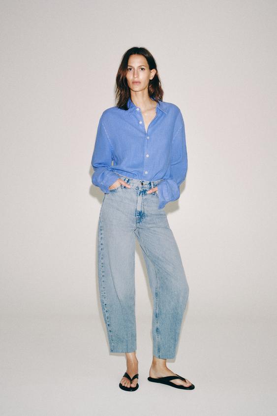 ZW COLLECTION HIGH-WAIST TAPERED JEANS - Light blue by Zara - Image 0