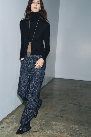 ZW COLLECTION JACQUARD DENIM TROUSERS - Blue by Zara