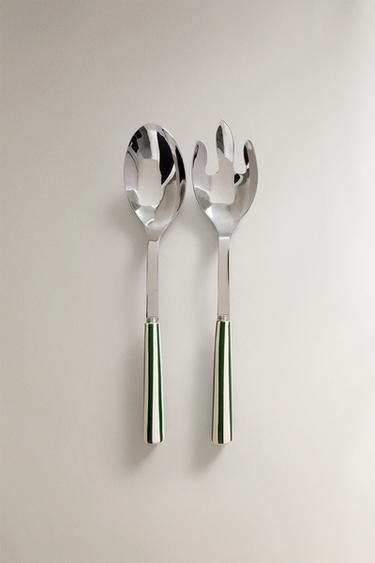 SALAD CUTLERY SET WITH CERAMIC HANDLE (SET OF 2) - Green / Ecru by Zara - Image 0