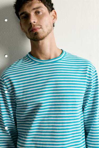 REGULAR FIT JACQUARD SLUB STRIPE T-SHIRT - striped by Zara