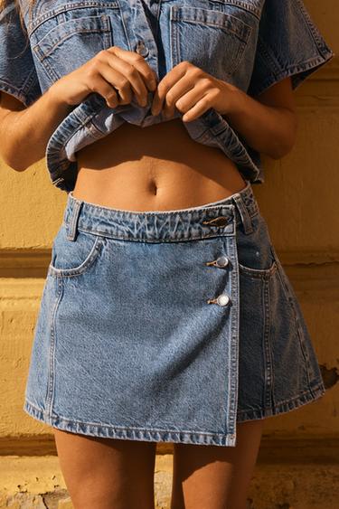 Z1975 WRAP DENIM SKORT - Mid-blue by Zara
