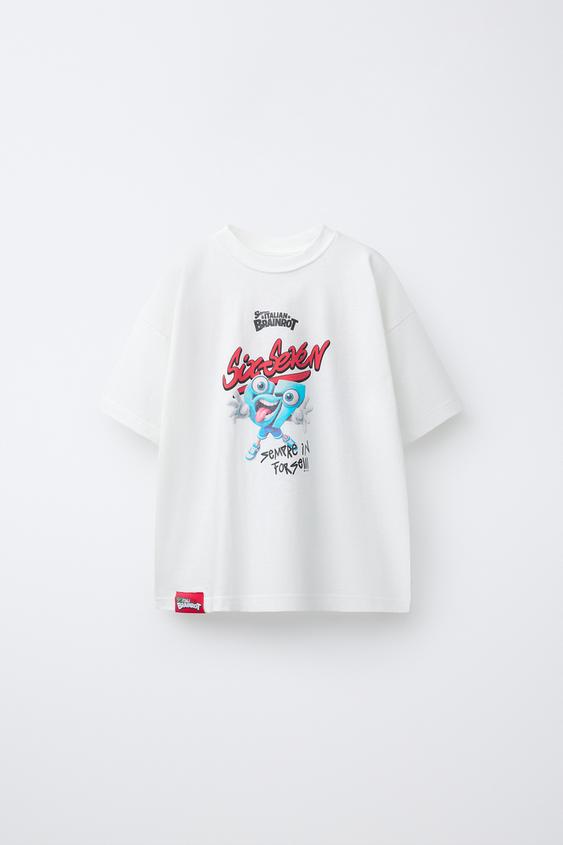 SIX SEVEN SKIFIDOL ITALIAN BRAINROT™ PRINTED T-SHIRT - White by Zara - Image 0