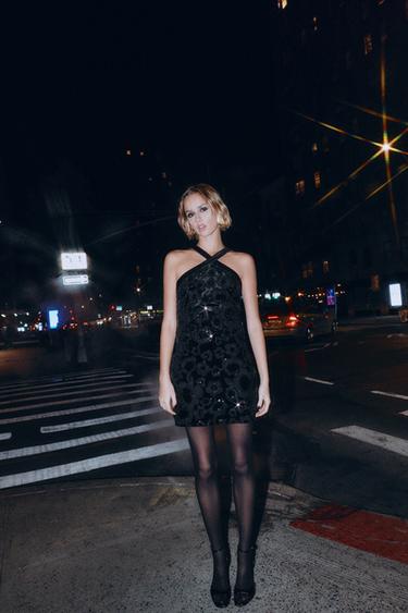 SHORT COMBINED SEQUIN DRESS - Black by Zara