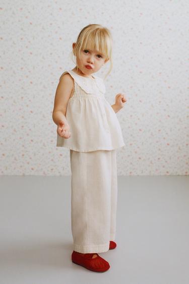 100% LINEN BLOUSE WITH LACE COLLAR - Ecru by Zara