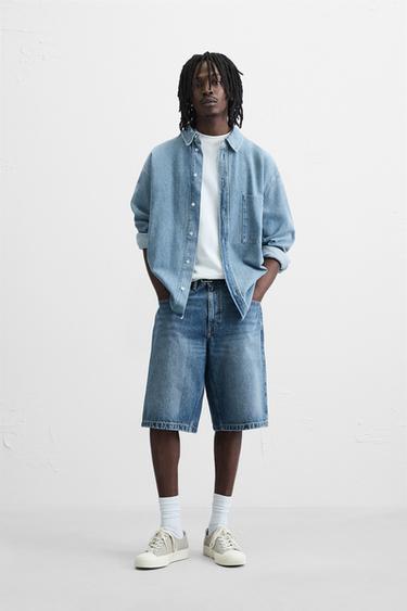 BAGGY FIT DENIM BERMUDAS - Mid-blue by Zara