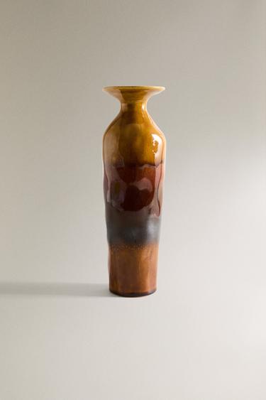 TALL COLOURED CERAMIC VASE - Khaki by Zara
