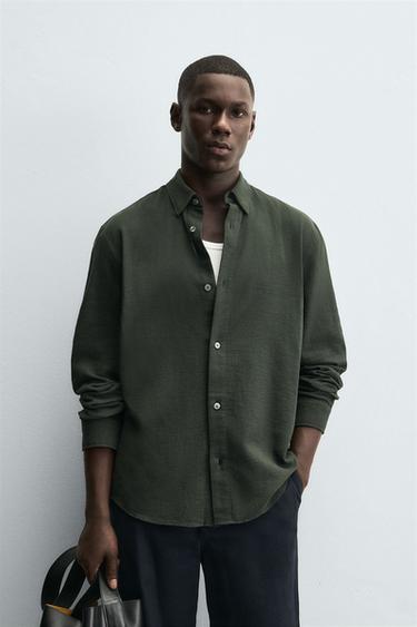 TEXTURED CHECK SHIRT - Dark green by Zara