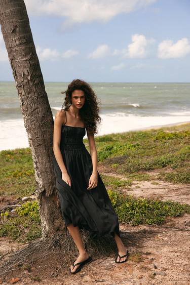 FLOWING MIDI DRESS WITH ELASTICATED DETAIL - Black by Zara