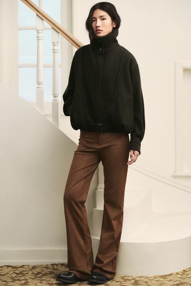 FAUX LEATHER FLARE TROUSERS - Tobacco by Zara