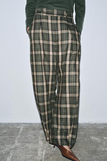 ZW COLLECTION CHECK TROUSERS WITH WOOL - Dark brown by Zara