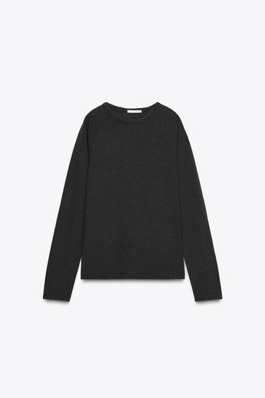 COTTON RAGLAN SLEEVE T-SHIRT - Anthracite grey by Zara