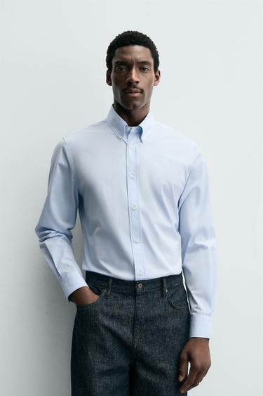 SLIM FIT COTTON SHIRT - Sky blue by Zara