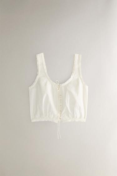 GATHERED LACE AND COTTON TOP - Ivory by Zara