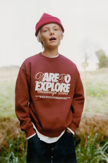 FLOCKED TEXT SWEATSHIRT - dark russet by Zara
