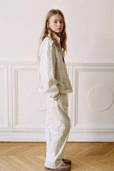 CONTRAST NYLON STRAIGHT-LEG TROUSERS - Ecru by Zara