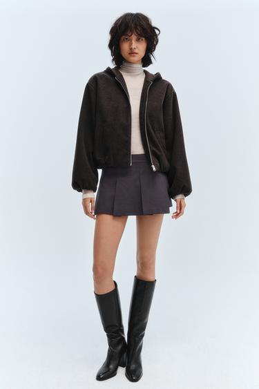 HOODED JACKET WITH ELASTIC HEM - Brown by Zara