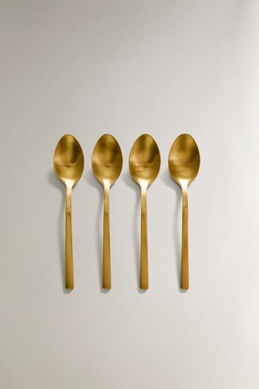 PACK OF GOLDEN STEEL DESSERT SPOONS (PACK OF 4) - Gold by Zara
