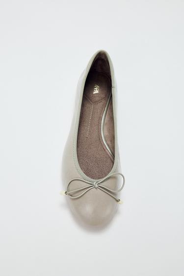 LEATHER BOW BALLET FLATS - Grey by Zara
