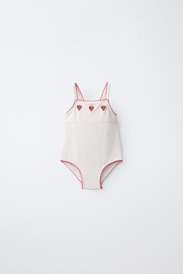 1-6 YEARS/ EMBROIDERED STRAWBERRY SWIMSUIT - Ecru by Zara
