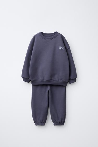 EMBROIDERED TEXT SWEATSHIRT AND JOGGERS SET - Blue / Indigo by Zara