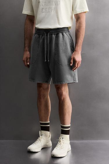 WASHED TRAINING JOGGER SHORTS - Grey / Blue by Zara