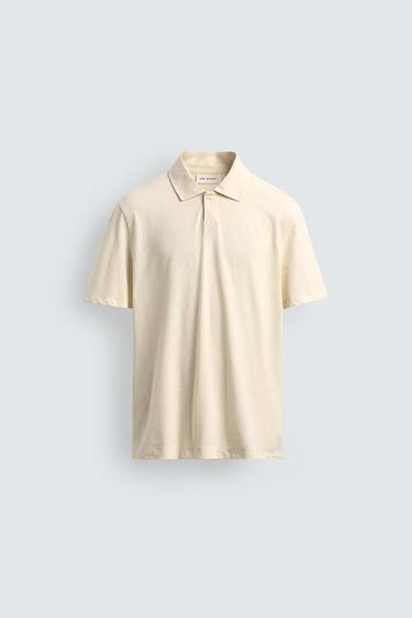 REGULAR FIT COTTON/LINEN POLO SHIRT - Ecru by Zara