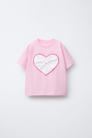 POPLIN HEART T-SHIRT - Bubble gum by Zara - Image 0