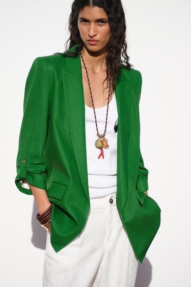 BLAZER WITH ROLLED-UP SLEEVES - Green by Zara