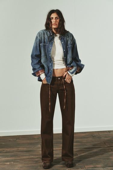 TRF WIDE-LEG LOW-RISE JEANS - Chocolate by Zara