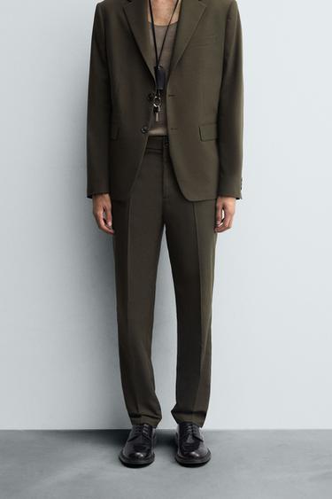 SLIM FIT SUIT TROUSERS - Khaki by Zara