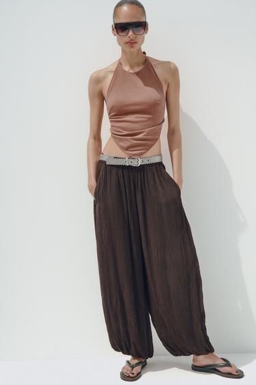 TEXTURED BALLOON TROUSERS - Chocolate by Zara - Image 0