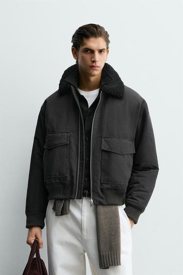 CONTRAST BOMBER JACKET - Anthracite Grey by Zara