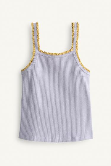 LIMITED EDITION RIB TOP WITH CONTRAST LACE TRIM - Blue grey by Zara