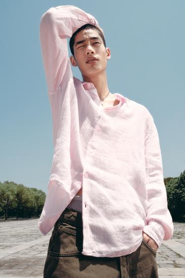 100% LINEN SHIRT - Pink by Zara