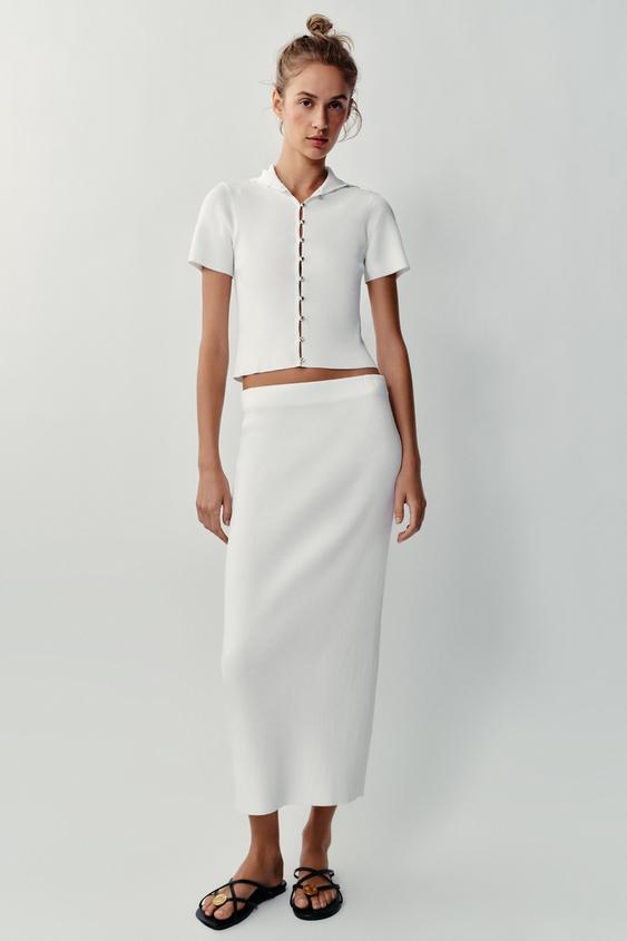 RIBBED CARDIGAN WITH GOLD BUTTONS - White by Zara - Image 0